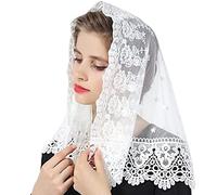 RUNRAYAY White Floral Lace Veils, Embroidered Head Covering Latin Mass Mantilla Church Veils Short Scarf for Bridal Women