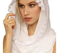 RUNRAYAY White Infinity Chapel Veil Floral Latin Mass Head Covering - A | Spanish Style Lace Scarf Mantilla Veils for Church