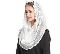 RUNRAYAY White Infinity Chapel Veil Floral Latin Mass Head Covering - C | Spanish Style Lace Scarf Mantilla Veils Catholic for Church Mass