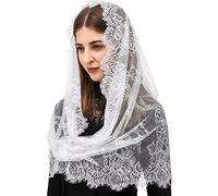 runrayay White Lace Veil, Spanish Style Traditional Vintage Inspired Infinity Shape, Church Head Covering Latin Scarf for Mass Wedding Bridesmaids