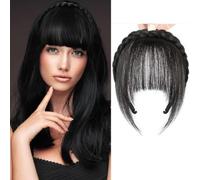 RUNRAYAY Wig with Bangsand Sideburns Trendy Braided Headband Hair Accessories Braid Headband for Women Hair Extensions Bangs Girls Braided Wigs, Black 2