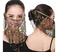 runrayay Women's Belly Dance Face Veil Beautiful with Beads Sequin Tribal Belly Dance Accessories for Halloween Masquerade Mask Jewelry Women