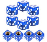 RUNROTOO 10pcs Blue Dice Style Valve Stem Caps for Car and Truck Tires, Plastic and Metal Material, Protecting The Valve Mouth and Preventing Impurities, Suitable for Vehicles and Bikes