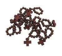 RUNROTOO 12pcs Wood Finger Rosary Ring - Catholic Pocket Rosary with Cross - Religious Jewelry - Devotional Prayer Beads - Easter Party Favor for Church Baptism