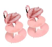 RUNROTOO 2 Pcs Flamingo Paper Cupcake Stand Large Capacity Three-layer Design Pink Fluting Paper Display Holder for Engagement and Anniversaries