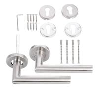 RUNROTOO 2 Pcs Stainless Steel Modern Round Door Lever Handles Heavy Duty and Not Corroded Right Angle Design for Fire Door Split Lock with Satin Silver Finish