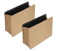 RUNROTOO 2pcs Car Trash Can: Fake Leather Vehicle Dustbin Garbage Organizer - 8.1x5.5 Foldable Hanging Waste Storage Bin for Auto Back Seat, Beige