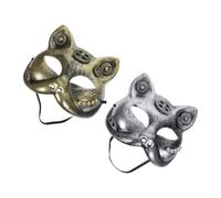 RUNROTOO 2pcs Cat Cosplay Mask Cat Half Face Eye Mask Plastic Steampunk Style for Performances and Costume Changes during Events Halloween Christmas Easter Novelty Costume Color