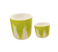 RUNROTOO 2pcs Ceramic Tea Cups Set with Green Cabbage Pattern Large 130ml and Small 70ml Porcelain Cups for Chinese Style Tea Tasting Retro Decorative Water for Home and Office Use