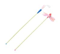 RUNROTOO 2pcs Funny Cat Teaser Wand with Plastic and Artificial Plume | Pet Kitten Interactive Play, Protects Fingers from Claws, Pet Accessories Random Color