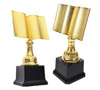 RUNROTOO 2pcs Gold Reading Trophy Cups Book Shaped Award Made of Plastic for Keepsake and Prize for School Reading Contest and Challenges