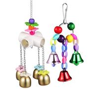 RUNROTOO 2pcs Parrot Bell Bite for Parakeet and Monk Parrot with Colourful Hanging Bells Made of Metal and Plastic, for Climbing and Exercise in Bird Cages Random Color