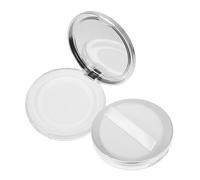 RUNROTOO 2pcs Portable Loose Powder Case 3g Capacity Silver Abs and Glass Material with Mirror and Velour Puff, Ultra Thin Compact Powder Box for Makeup Girls and Women