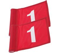RUNROTOO 2pcs Red Golf Pin Flags Made of Sturdy Nylon, Training Aid and Reference Object for Practicing Golf Putting, Portable Small Golfing Flags Suitable for Backyard and Course Use