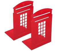 RUNROTOO 2pcs Red Iron British Style Telephone Booth Bookends, Vintage Retro Decorative Book Organizer Protecting Surfaces and Preventing Movement, for Office or Home Shelves