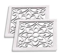 RUNROTOO 2pcs Rustic Farmhouse Square Wall Mirror Set with White Wood Frame and Acrylic Panel, Safe Materials, Accent Decoration for House and Office Wall Decor