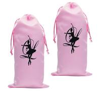 RUNROTOO 2pcs Satin Ballet Shoe Bags Drawstring Pouches Lightweight and Easy to Store Pink Dance Shoe Storage Organizer for Travel and Practice 13x27cm