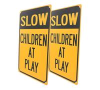 RUNROTOO 2Pcs Slow Down Playing Signs Iron Reflective Safety Signs for Neighborhood Streets and Outdoor Installation