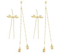 RUNROTOO 2pcs Tassel Hair Sticks with Dragonfly Design Alloy Chinese Hair Chopsticks for Buns Retro Style Easy to Fix Gentle Suitable for Weddings and Themed Parties
