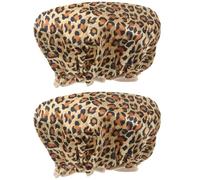 RUNROTOO 2pcs Waterproof Double-layer Shower Caps with Leopard Print, Elastic Bathing Caps Made of Peva and Polyester Fiber, Suitable for Beauty Salon and Shower Use
