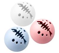 RUNROTOO 3 Pcs Catnip Ball with Bells for Indoor Cats, Educational Sensory Play Balls with Fish Bone Hollow Pattern, Reduces Boredom, Includes Button Battery, for Office Or Home Pets