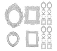 RUNROTOO 32pcs Dollhouse Miniature Picture Frames - Mini Vintage Wall Art Holder - Silver Tiny Baroque Resin Frames - DIY Crafts Photo Holder for Jewelry Displays Table