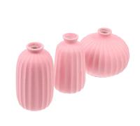 RUNROTOO 3pcs Ceramic Planting Vases Set Decorative Oval Pumpkin Shape Flower Containers Flat Bottoms for Indoor Desktop Use in Pink Colour