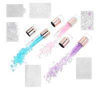 RUNROTOO 3pcs Double-ended Silicone Nail Stamper Set with Colorful Acrylic Rhinestone Pen Nail Art Tool for Manicure and Stencil Designs Suitable for Supplies and DIY Art Random Color
