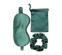 RUNROTOO 3Pcs Set Green Satin Sleeping Mask with Hair Scrunchies and Drawstring Pouch, Soft Eye Cover for Travel and Night Sleep, Lightweight Blindfold for Women and Men
