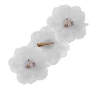 RUNROTOO 3pcs White Flower Hair Clips with Pleated Textured Design, Pearl Embellished Barrettes, Floral Hair Accessories for Everyday and Party Wear
