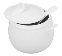 RUNROTOO 450ml Ceramic Stew Pot with Spoon, Multi-use Kitchen Food Bowl for Cooking and Serving, White Kitchen Helper Suitable for Homes