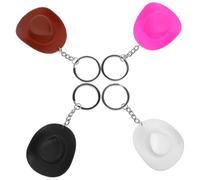 RUNROTOO 4pcs Mini Cowboy Hat Keychain Set Lightweight Zinc Alloy and Acrylic Material Assorted Colours Decorative Keyrings to Decorate Luggage Or Purses