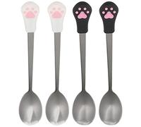 RUNROTOO 4pcs Pet Can Spoon Dog Cat Scoop Cat Claw Spoon Stainless Steel Silicone Handle Easy to Clean Gentle Grip for Feeding Pets