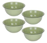 RUNROTOO 4pcs Vintage Enamel Bowl Set Large Capacity Salad Mixing Basin with Easy to Clean Light Green Enamel, Practical Kitchen Soup Holder Suitable for Make Dough and Wash Rice