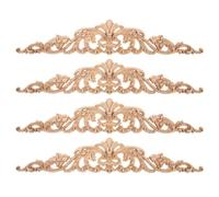 RUNROTOO 4pcs Wooden Carved Cabinet Appliques for Doors and Beds, Khaki Synthetic Material Decorative Furniture Onlays, Elegant Home Ornament for Door Frame Decoration
