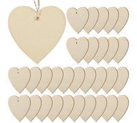 RUNROTOO 50pcs 60mm Heart Shaped Wooden Buttons with Holes and 50pcs Short Jute Strings, Unfinished Paintable Wood Slices for DIY Crafts, Wood Blanks for Wedding, Party, and Home Decoration