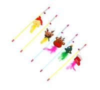 RUNROTOO 5pcs Christmas Cat Teaser Stick with Plush Feather and Bell for Pet Cats to Ease Mood and Help Stay Fit for Indoor Play