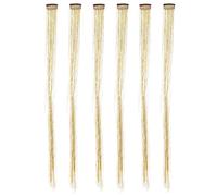 RUNROTOO 6pcs Golden Tinsel Hair Extensions Kit with Sparkling Shimmer Strands, Easy to Attach and Remove Hair Clips for Night Club and Performances