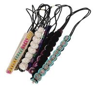 RUNROTOO 7pcs Handmade Beaded Headband Set for Women, Elastic Mixed Pearl and Colored Seed Bead Hairbands with Metallic Leaf, Ethnic Circle, Nightclub Purple and Random Color