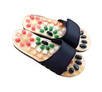 RUNROTOO Black Cobblestone Massage Slippers for Foot Acupressure Precise Sole Massage Arrangement, Made of Sturdy Pu and Eva, for Relaxing Tired Feet at Home