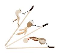 RUNROTOO Cat Wood Teaser 3Pcs with Bells for Interactive Play and Mood Relief Exercise with Kitten