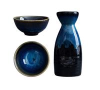 RUNROTOO Ceramic Wine Serving Pot Set with Traditional Japanese Style Sake Kettle and Small Cups, Blue Delicate Pattern Design, Not Easy to Spill, for Theme Parties and Celebrations