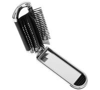RUNROTOO Compact Folding Hair Brush with Mirror for Travel, Press-type Design Airbag Comb Made of Tpr and Plastic, Stylish Silver Mini Hair Comb for Women on The Go