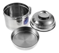 RUNROTOO Convenient Ramen Bowl Double-Layer Compartment Fast Food Cup Large-Capacity Stainless Steel Silver with Lid, Portable Food Container for Instant Noodles and Lunch
