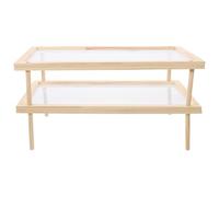 RUNROTOO Double-layer Wooden Spaghetti Drying Rack Noodle Holder with Vegetable and Fruit Hanging Stand for Kitchen Pasta and Vegetable Drying