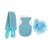 RUNROTOO Double Side Shower Exfoliating Towel with Rich Bubble Creation, Bathing Scrubber Set Made of Artificial Silk and Sponge, for Camping Trips and Hotel Stays, Effective Body Shower