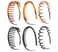 RUNROTOO Elastic Toothed Hair Hoops Practical Plastic Resin Headbands for Washing Face 6pcs with Wavy Stylish Design Long-lasting Hair Accessories and Salon Use Unisex