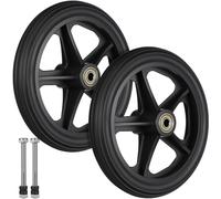 RUNROTOO Front Wheel for Wheelchair 7 Inch Solid Rubber Replacement 2Pcs with Bearings Axles, Black Wheels for Rollators and Folding Walkers
