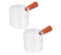 RUNROTOO Glass Measuring Cups Creative Double Spout Design 2pcs 100ml with Wooden Handle Milk Glass Cups, Easy to Clean for Coffee, Baking, and Kitchen Use