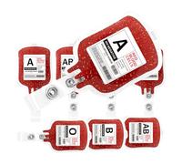 RUNROTOO Glitter Acrylic Retractable Badge Reels 4Pcs with Alligator Clips and Blood Group Tags for Nursing Staff and Healthcare Workers
